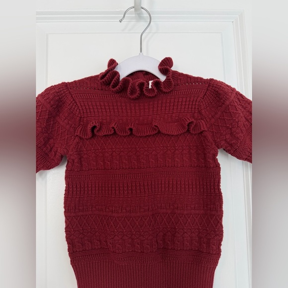 Janie and Jack Girls Ruffle Puff Short Sleeve Sweater Burgundy Size 2T - Picture 2 of 7